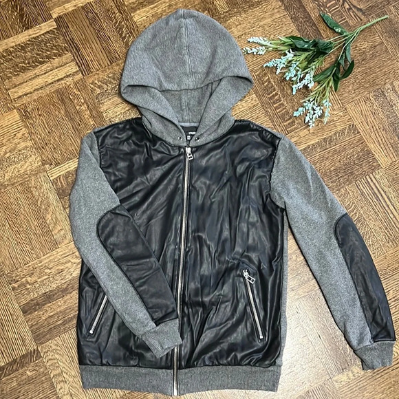 Wilfred Jackets & Blazers - WILFRED FREE Heather Gray Hooded Jacket Faux Leather